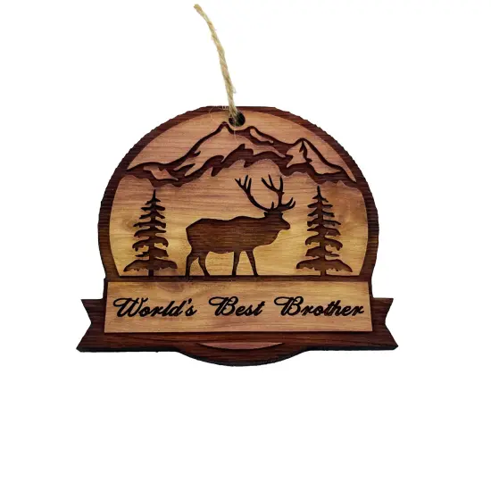Worlds Best Brother ELK - Cedar Ornament {1}