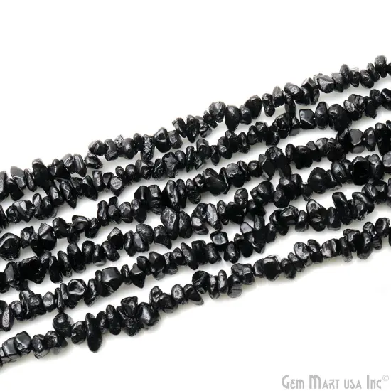 Black Spinel Chip Beads, 34 Inch, Natural Chip Strands, Drilled Strung Nugget Beads, 7-10mm, Polished, GemMartUSA (CHSB-70004) {3}