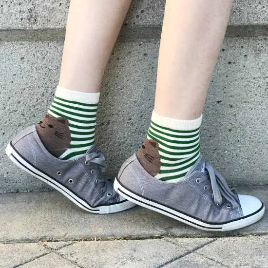 Wrapables Novelty Animal Print Crew Socks (Set of 5), Cats and Stripes {4}