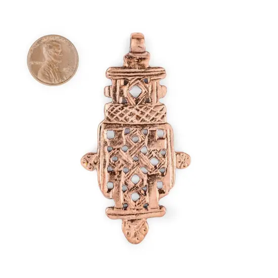 Copper Coptic Cross Pendant (76x39mm): Authentic Ethiopian East African Design for Jewelry & Necklace Making {2}