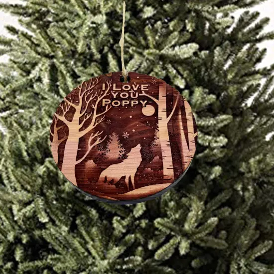 Winter Wolf I Love you Poppy - cedar ornament {1}