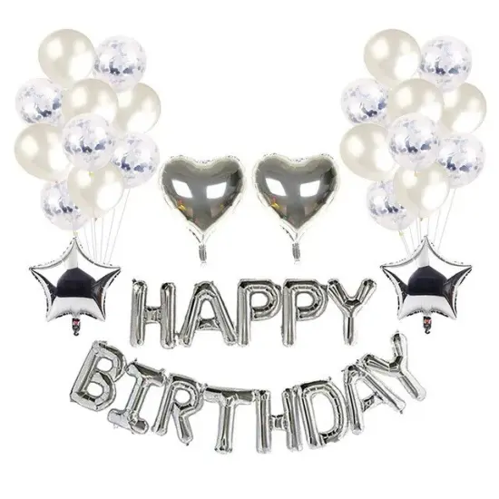 Hot Happy Birthday Decoration Multiple Color Banner Balloons Set Party Supplies Silver {1}
