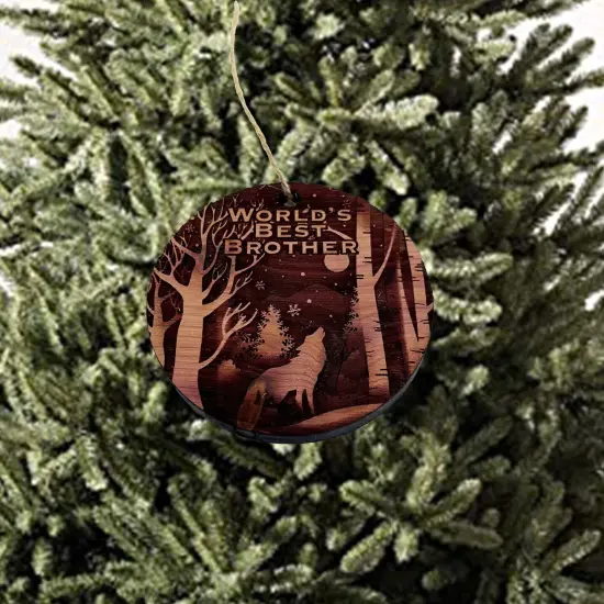 Winter Wolf Worlds Best Brother - cedar ornament {3}