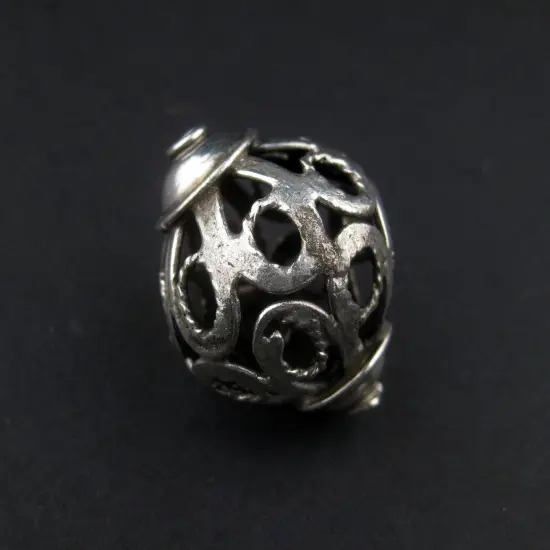 The Bead Chest Moroccan Silver Filigree Bead 27x22mm Morocco African Unusual White Metal Large Hole Handmade {1}