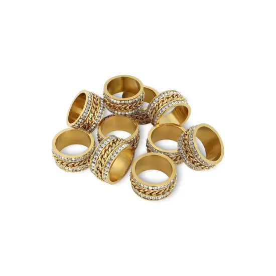 10 Pack - CZ Eternity With 18K Gold Center Chain Spinner Stainless Steel Ring {1}