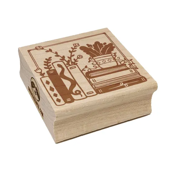 Books and Plants Square Rubber Stamp for Stamping Crafting {1}