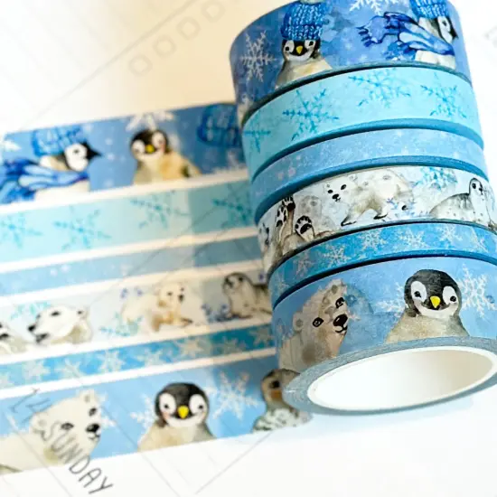 Snow Animals Penguins Polar Bears Seals Winter Arctic Animals Washi Tape Set January 2024 - W099 {1}