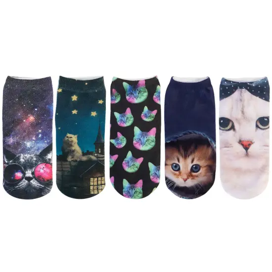 Wrapables 3D Novelty Funny Ankle Socks, Midnight Cats {2}
