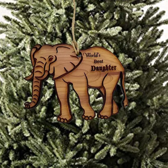 Elephant Worlds Best Daughter - Cedar Ornament {2}