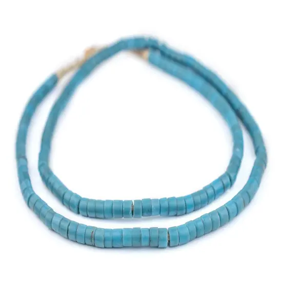 The Bead Chest Turquoise Vintage Czech Cylinder Beads 4x6mm Ghana African Blue Glass Large Hole 22-24 Inch Strand Handmade {3}