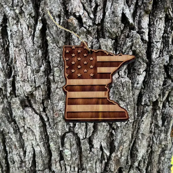 Minnesota and USA Flag - Cedar Ornament {1}