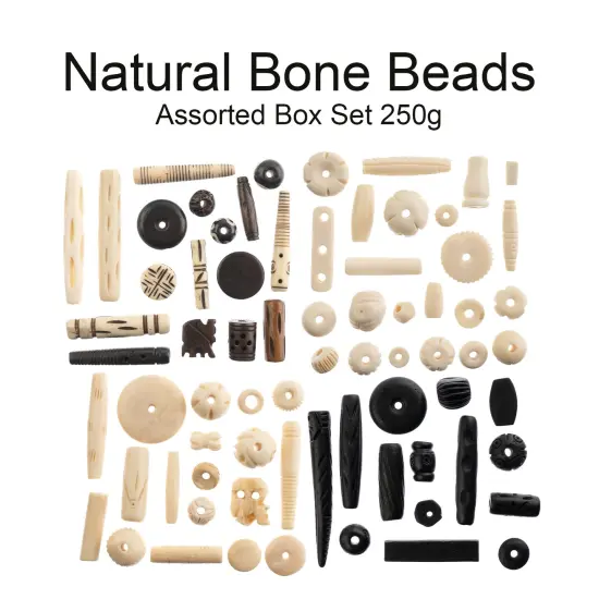 John Bead Natural Bone Beads Assorted Box Set, 250g Black {4}