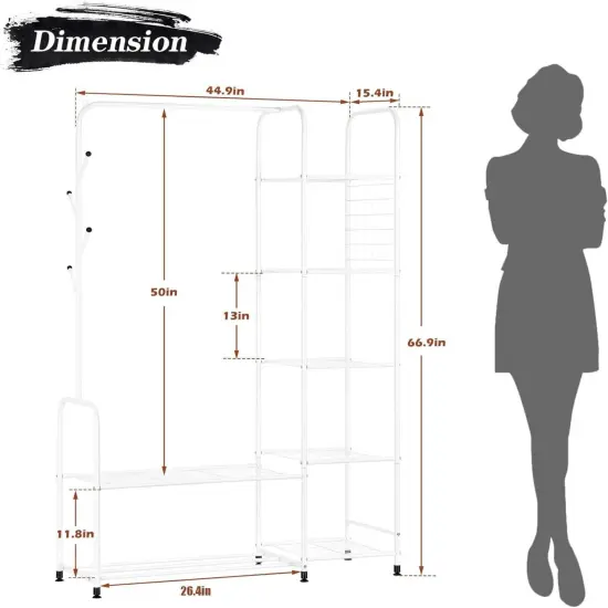Coat Rack Freestanding Clothing Rack with Shelves Garment Racks for Hanging Clothes with Shoe Rack White {2}