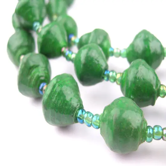 The Bead Chest Recycled Paper Bead Necklace from Uganda - Fair Trade African Jewelry (Dark Green) {1}