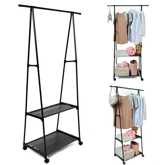 Rolling Garment Laundry Rack Clothes Rack On Wheels Clothes Storage Shelf Home {1}