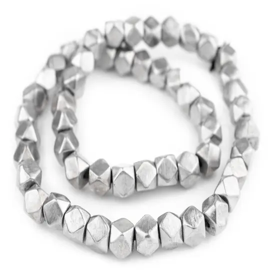 The Bead Chest Jumbo Maasai Silver Diamond Cut Beads 12mm Faceted Aluminum Large Hole 24 Inch Strand {3}