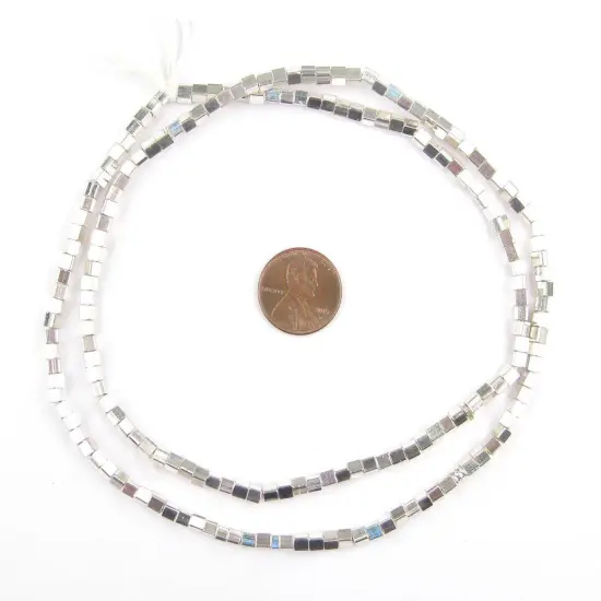 The Bead Chest Shiny Silver Cube Beads 3mm White Metal 24 Inch Strand {2}