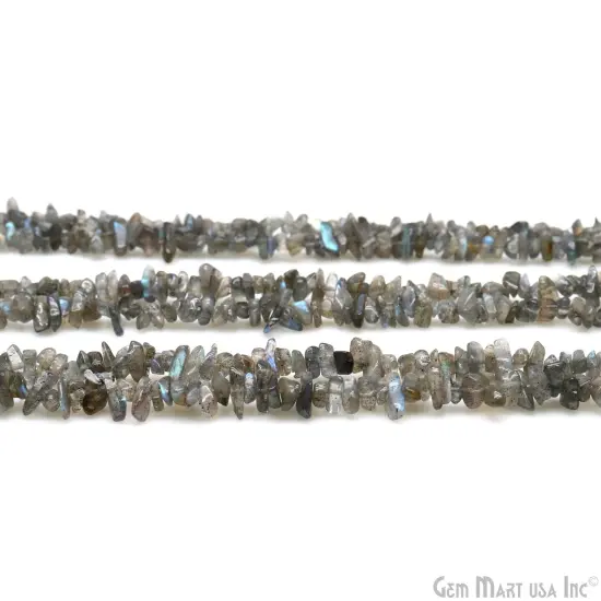Labradorite Chip Beads, 34 Inch, Natural Chip Strands, Drilled Strung Nugget Beads, 3-7mm, Polished, GemMartUSA (CHLB-70001) {5}