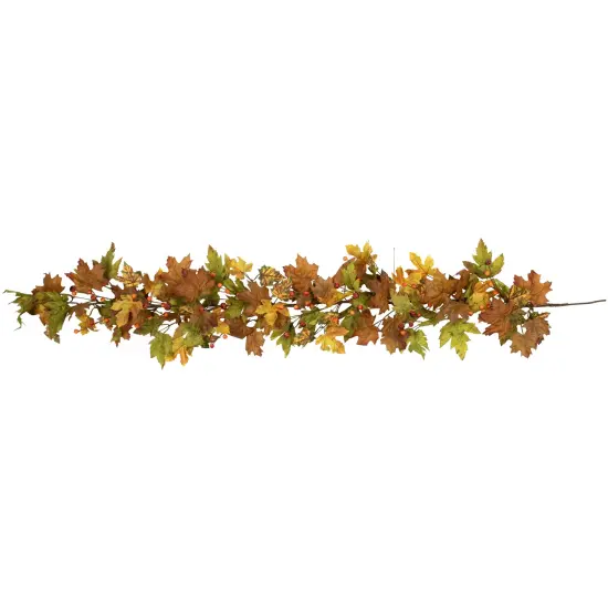Northlight Maple Leaves and Berries Artificial Fall Harvest Garland - 5' x 8" - Unlit Brown {1}
