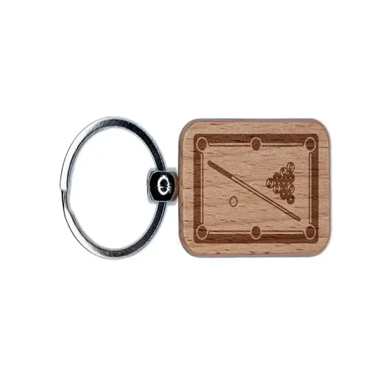 Billiard Pool Table Engraved Wood Rectangle Keychain Tag Charm {1}