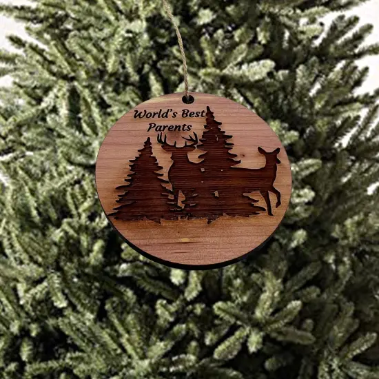 Worlds Best Parents Buck and Doe - Cedar Ornament {1}