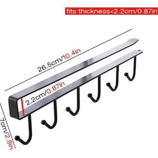 New Black 6 Hooks Cup Holder Hang Kitchen Cabinet Shelf Storage Rack Organizer-white {3}