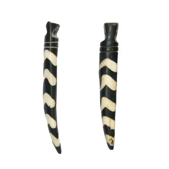 The Bead Chest Batik Bone Tooth Pendant - Delta Design (Set of 2) {1}