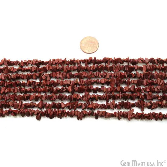 Red Jasper Chip Beads, 34 Inch, Natural Chip Strands, Drilled Strung Nugget Beads, 3-7mm, Polished, GemMartUSA (CHRJ-70001) {3}