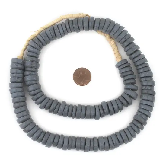 The Bead Chest Dark Grey Ashanti Glass Disk Beads (14mm) {2}