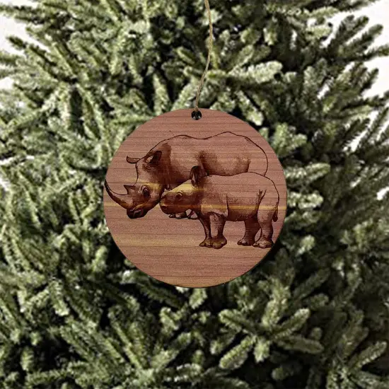 Rhino and Baby - Cedar Ornament {3}