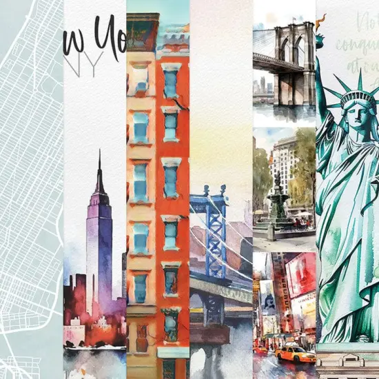 New York City Watercolor 12 x 12 Scrapbook Paper Set {1}