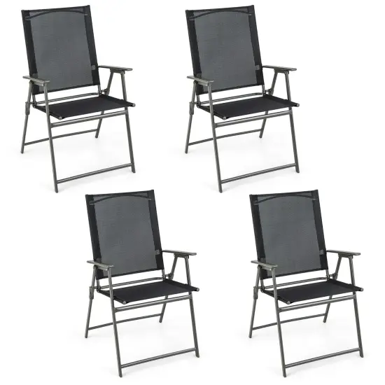 Costway 4pcs Patio Folding Portable Dining Chairs Metal Frame Armrests Garden Black/Grey/White {7}