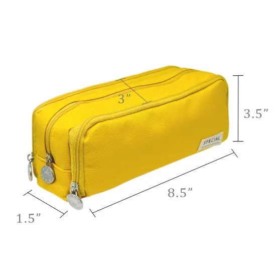 Wrapables Large Capacity Pencil Case, 3 Compartment Pencil Pouch for Stationery Pens, Yellow {2}