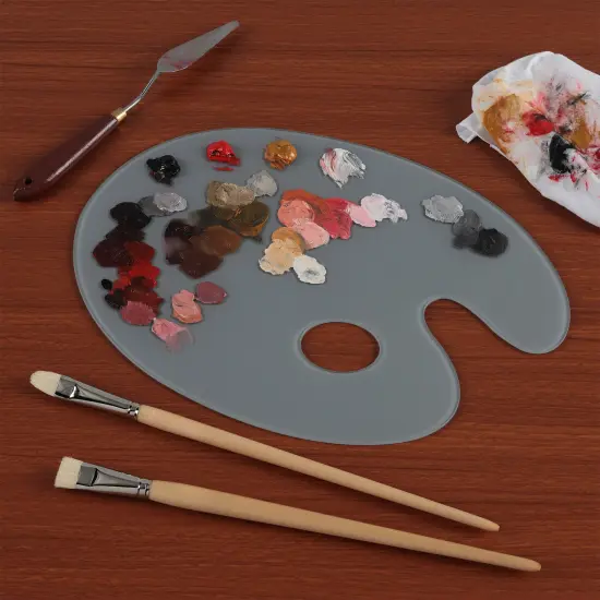 New York Central Grey Tempered Glass Palette 10x14" Oval &ndash; Scratch-Resistant, Easy-to-Clean Artist Palette for Precise Color Mixing, Reduced Glare, Solvent-Resistant {5}