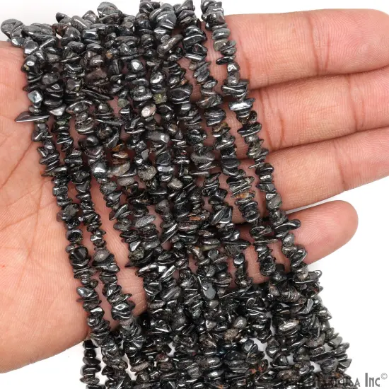 Hematite Chip Beads, 34 Inch, Natural Chip Strands, Drilled Strung Nugget Beads, 3-7mm, Polished, GemMartUSA (CHHT-70001) {5}