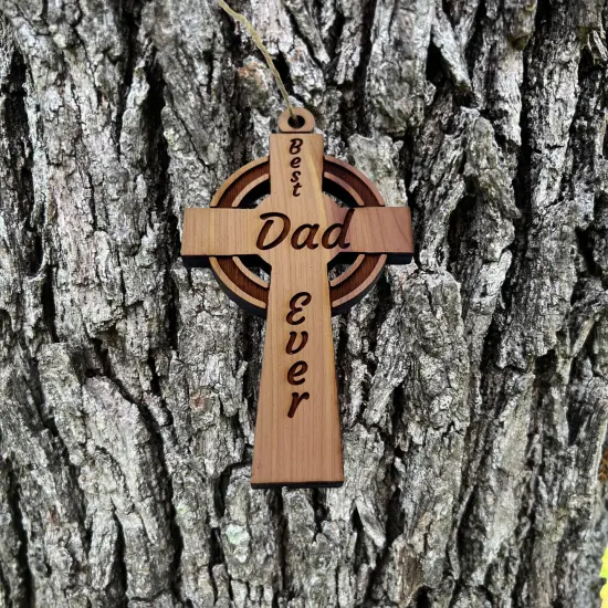 Best Dad Ever Celtic Cross - Cedar Ornament {3}