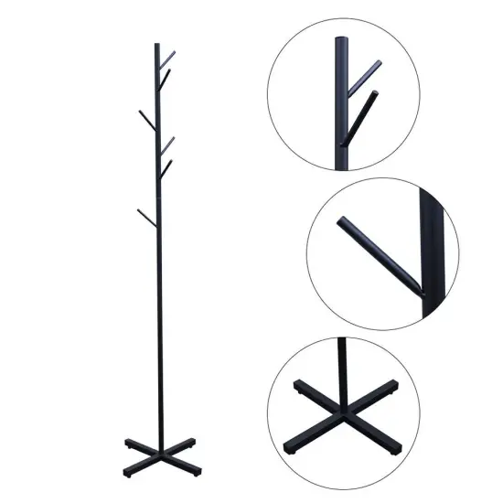 Black Coat Rack Stand 67&rdquo; 7 Hooks Tree Entryway Hanger Metal Holder Hat Umbrella Rack {3}