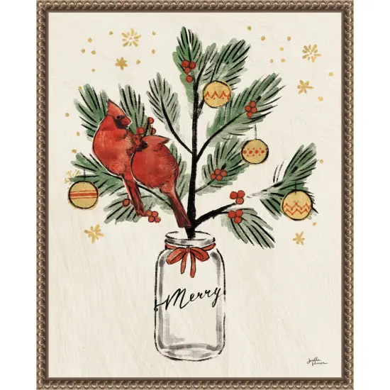Christmas Lovebirds XIII Merry by Janelle Penner Framed Canvas Wall Art {1}