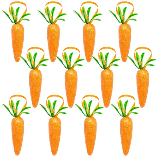 Easter Carrot Hanging Ornaments - 12Pcs Premium Foam Glitter Artificial Carrots for Easter Decoration {1}
