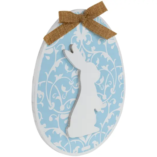 Northlight Easter Egg with Bunny and Burlap Bow Wooden Wall Decoration - 9.5" - Blue {6}