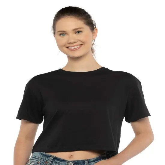 Next Level&reg; Women's Short Sleeve Crewneck Ideal Crop Top - 1580 Black {1}