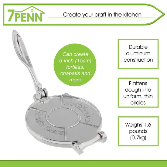 7Penn Aluminum Tortilla Press 6in - Roti Maker Flour Tortillas Presser {4}