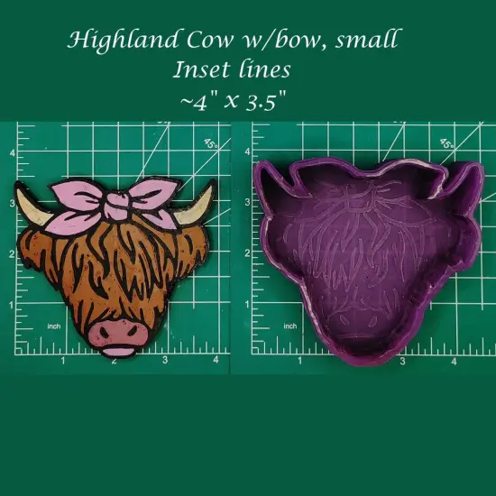 Highland cow with Bow Silicone Freshie Mold - small, inset lines {1}