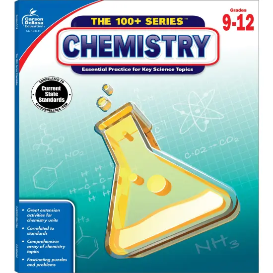 Carson Dellosa The 100 Series Chemistry Workbook, Science Book for Grades 9-12, Periodic Table, Atomic Structure, Scientific Notation, and More, Classroom or Homeschool Curriculum {1}