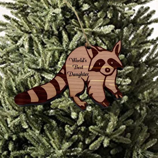 Raccoon Worlds Best Daughter - Cedar Ornament {3}