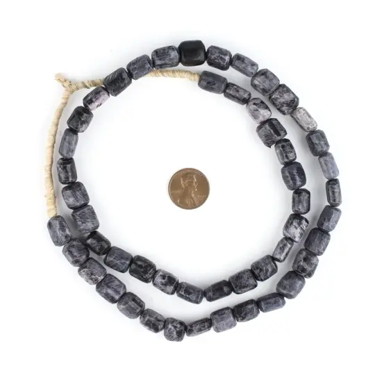 The Bead Chest Dark Grey Kenya Bone Beads Small 12mm African Cylinder Large Hole 28 Inch Strand Handmade {2}