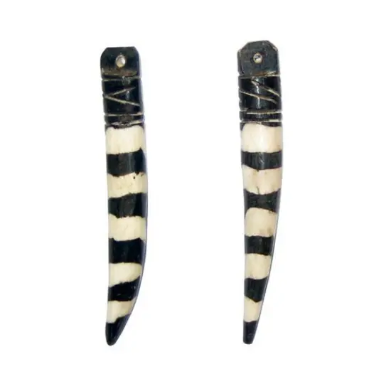 The Bead Chest Zebra Batik Bone Tooth Pendant (Set of 2) {1}