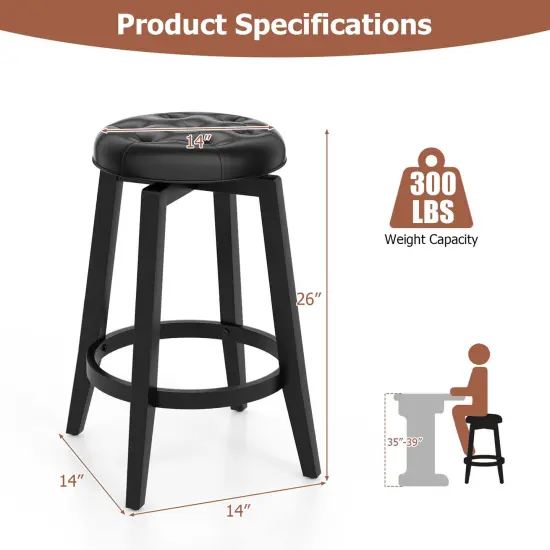 Costway 26"/30" Swivel Bar Stool Set of 2 Upholstered Counter/Bar Height Rubber Wood Frame Black {3}