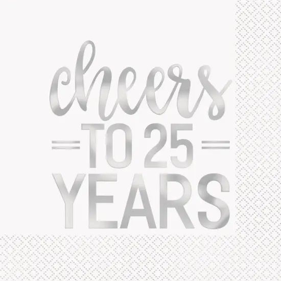 Silver Foil Cheers to 25 Years Luncheon Napkins, 16ct - Foil Stamped {1}