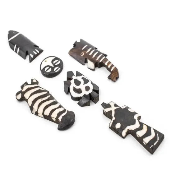 The Bead Chest 6 Pendant Bundle: Kenya Batik Bone African Black and White Handmade {3}